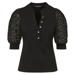 Veronica Beard Black Coralee Eyelet Puff Sleeve Top Size L